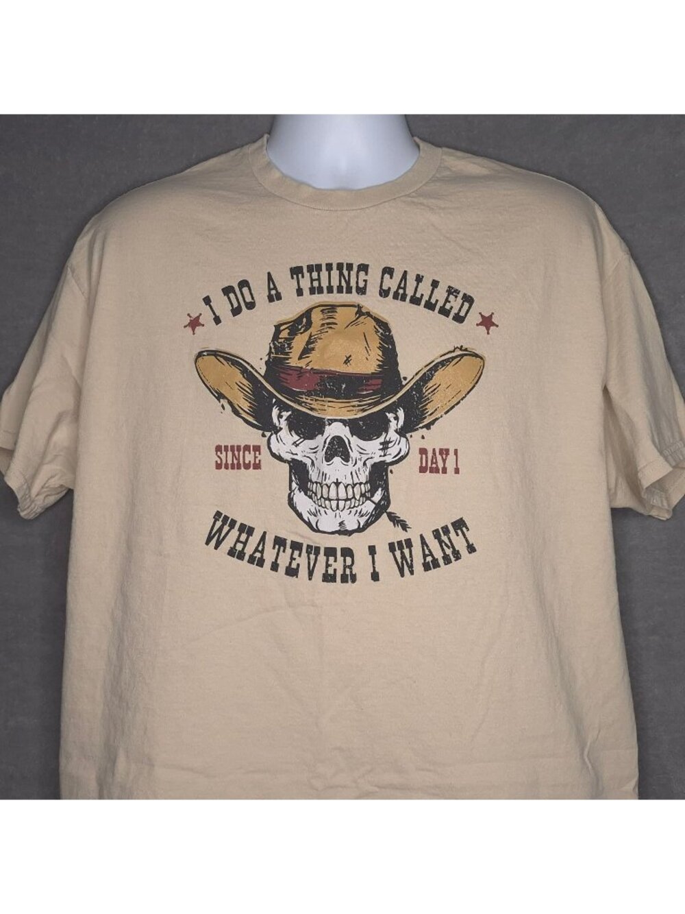 Mens I Do A Thing Called Whatever I Want Cowboy Skull Graphic T-Shirt Beige XL